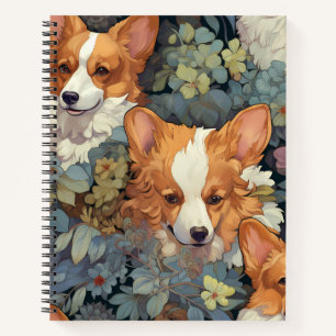 Carnet Motif floral vintage Corgi Chien botanique mignon
