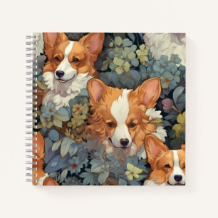 Carnet Motif floral vintage Corgi Chien botanique mignon