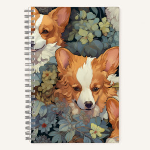 Carnet Motif floral vintage Corgi Chien botanique mignon