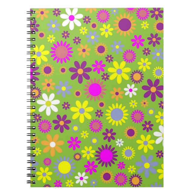 Carnet Motif Flower Power Vert Clair (Devant)
