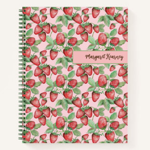 Carnet Motif Fraise à main Cottagecore rose