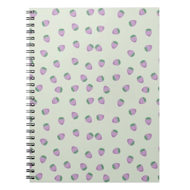 Carnet Motif Fraise Violette sur Fond Vert (Devant)