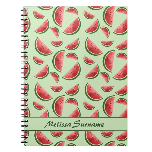 Carnet Motif Fruit De Pastèque Sur Vert Avec Texte Person (Devant)