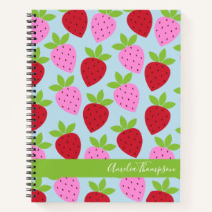 Carnet Motif fruit rouge personnalisé bleu rétro fraise 