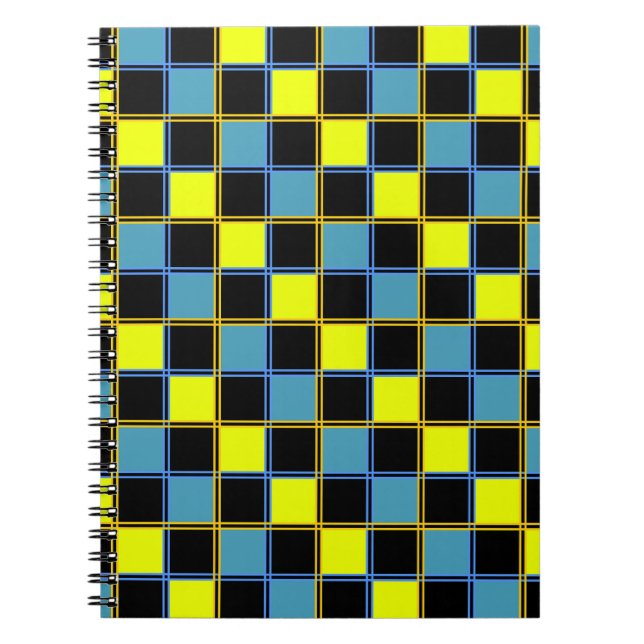 Carnet Motif géométrique à damiers bleu jaune (Devant)