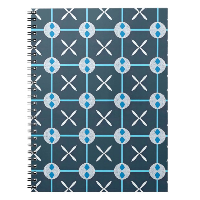 Carnet Motif géométrique abstrait bleu et blanc (Devant)