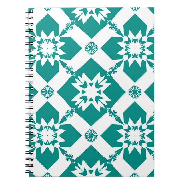 Carnet Motif Géométrique Abstrait en Blanc et Vert (Devant)