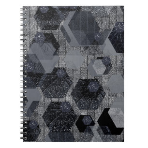 Carnet motif géométrique Abstrait, noir et gris.