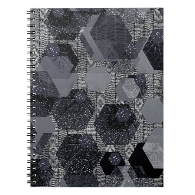 Carnet motif géométrique Abstrait, noir et gris. (Devant)