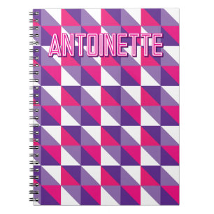 Carnet Motif Géométrique Abstrait Rétro Rose Violet & Bla