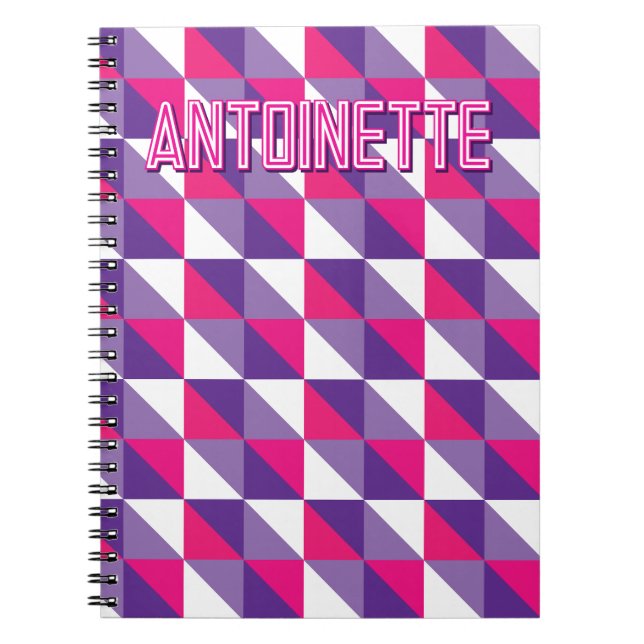 Carnet Motif Géométrique Abstrait Rétro Rose Violet & Bla (Devant)