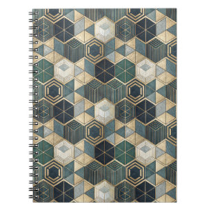 Carnet Motif géométrique abstrait sarcelle et or moderne