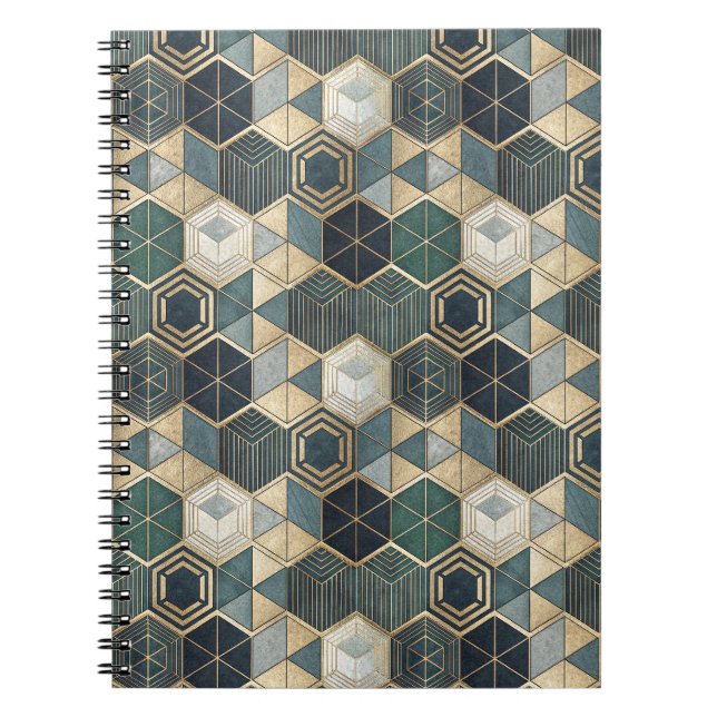 Carnet Motif géométrique abstrait sarcelle et or moderne (Devant)