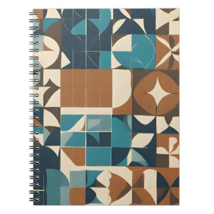 Carnet Motif géométrique bleu foncé, sarcelle, marron et