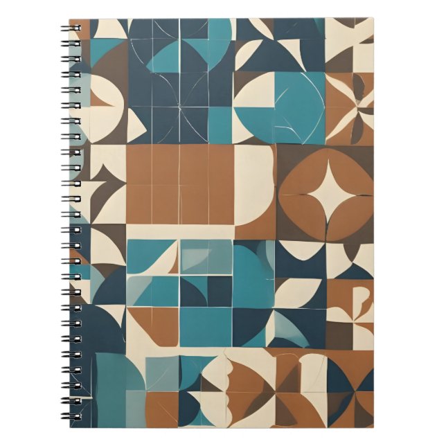 Carnet Motif géométrique bleu foncé, sarcelle, marron et  (Devant)