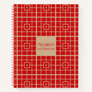 Carnet Motif géométrique chinois traditionnel rouge et or