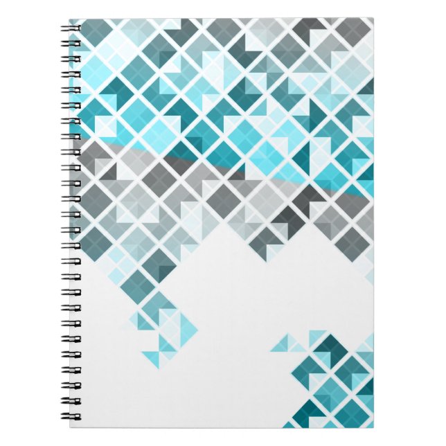 Carnet Motif géométrique de bleu d'Aqua, gris et blanc (Devant)