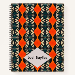 Carnet Motif géométrique ethnique noir blanc et orange