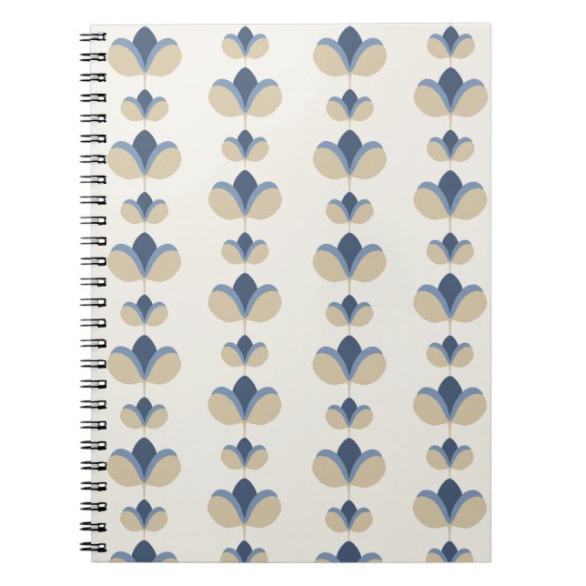 Carnet Motif géométrique floral rayé bleu côtier (Devant)