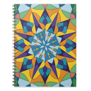 Carnet Motif géométrique fractal bleu et jaune