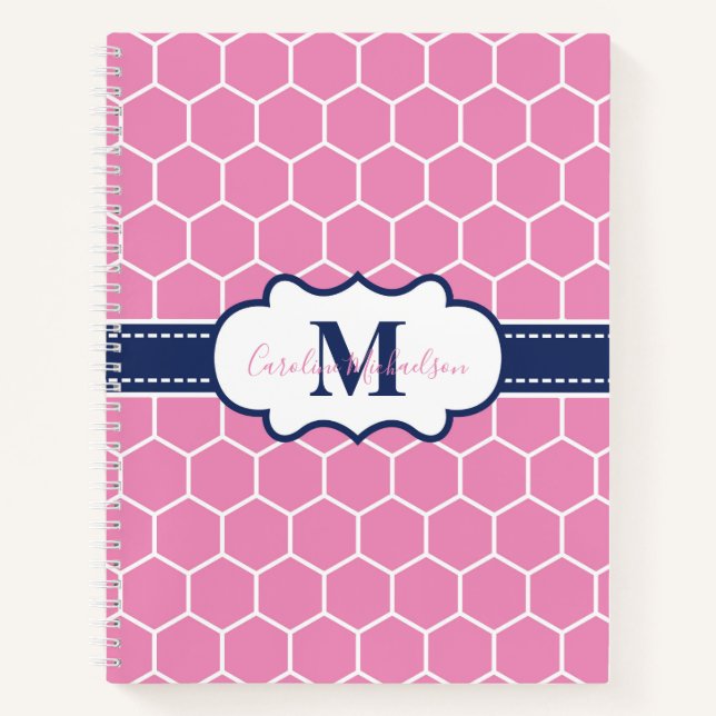 Carnet Motif géométrique rose et marine (Devant)