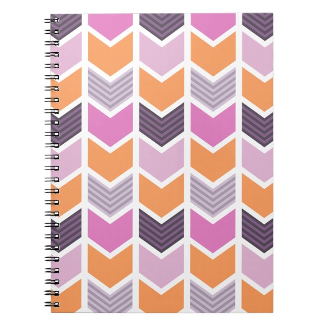 Carnet Motif géométrique rose pourpre orange de Chevron (Devant)