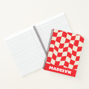 Carnet motif géométrique rouge et blanc monogramme nom