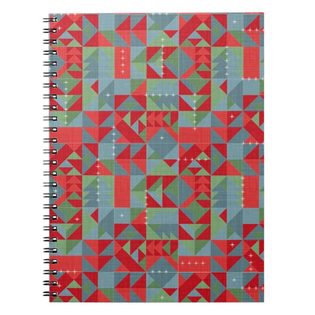 Carnet Motif géométrique rouge, gris et vert. (Devant)