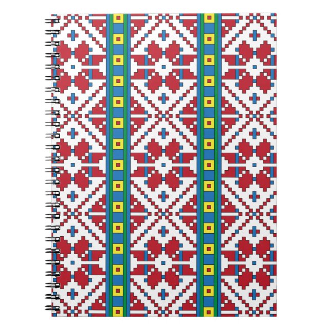 Carnet Motif géométrique tribal rouge, bleu et blanc étoi (Devant)