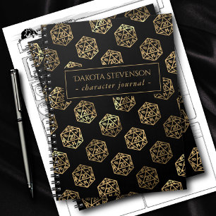 Carnet Motif Gold D20   Caractère Joueur de rôle Tabletop