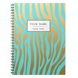 Carnet Motif Gold et Blue Zebra Stripes