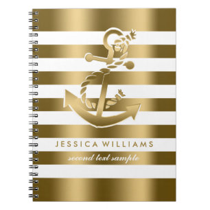 Carnet Motif Gold & White Stripes avec Ancre