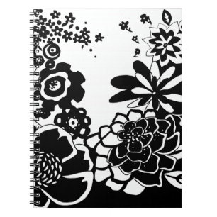 Carnet Motif graphique de jardin floral noir et blanc