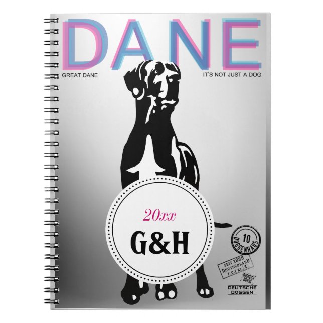 Carnet Motif Great Dane monogrammé et magazine spécial (Devant)