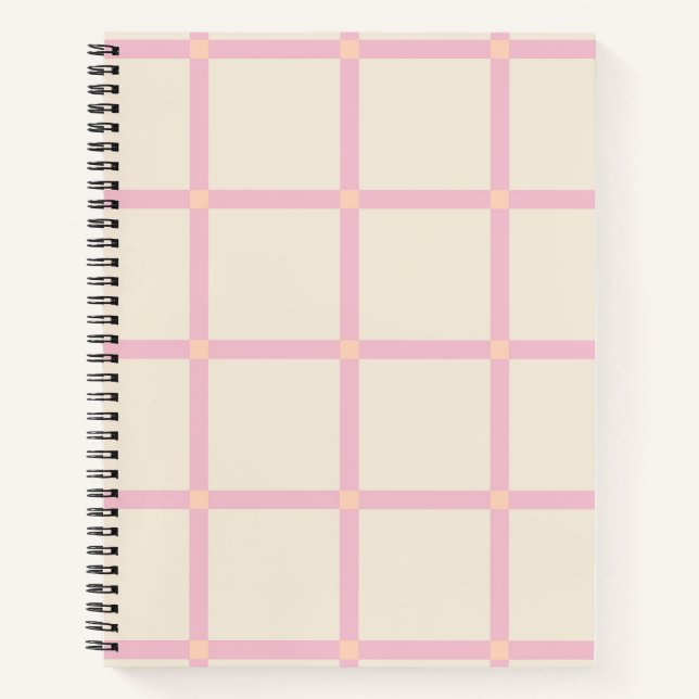 Carnet Motif Grille Beige et Rose Clair (Devant)
