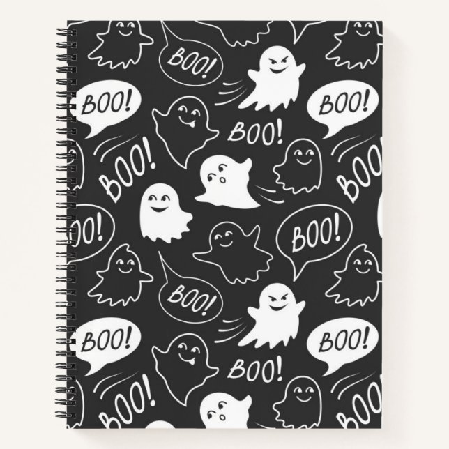 Carnet Motif Halloween Dessin Animé Mignon Noir et Blanc (Devant)