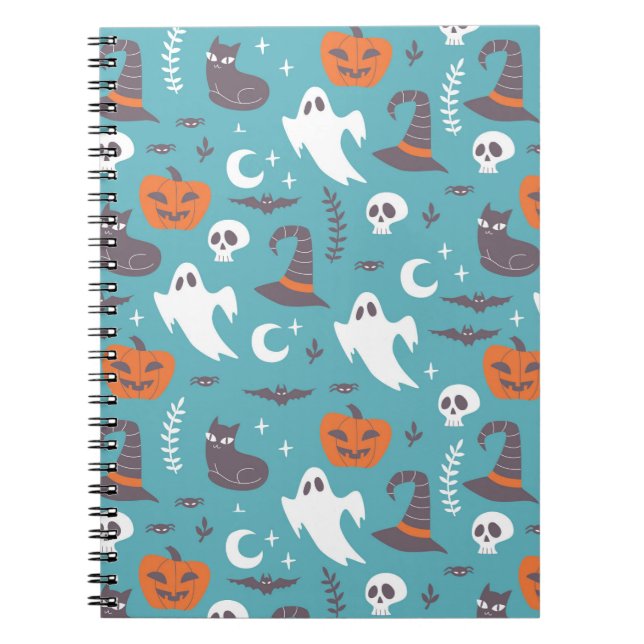 Carnet Motif Halloween Doodle Sarcelle Amusant (Devant)