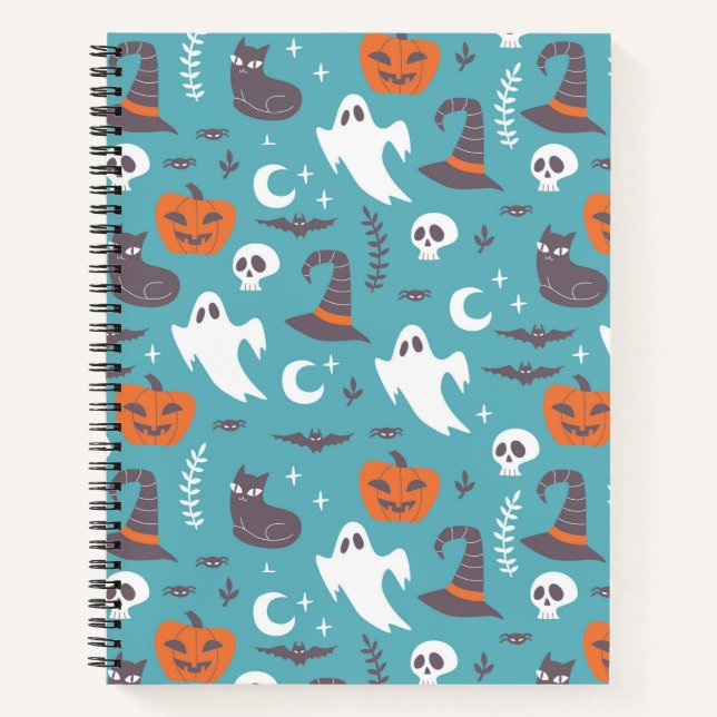 Carnet Motif Halloween Doodle Sarcelle Amusant (Devant)