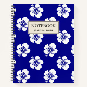 Carnet Motif Hawaïen Hibiscus Bleu et blanc