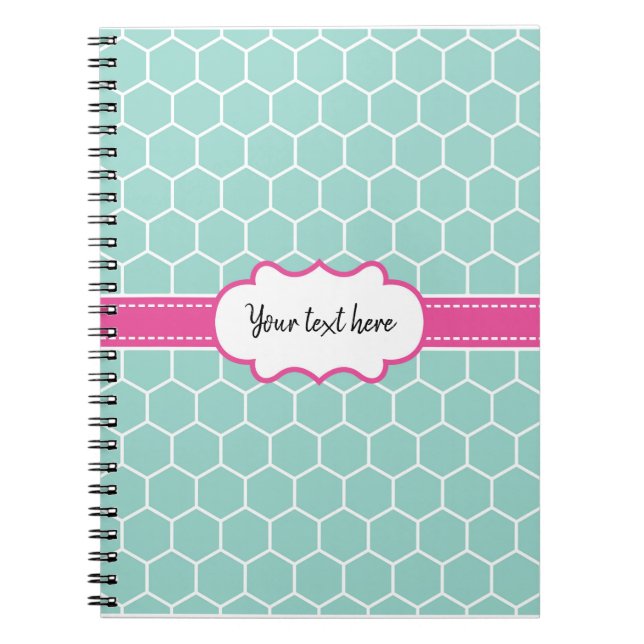 Carnet Motif Hexagon Turquoise avec Monogramme (Devant)