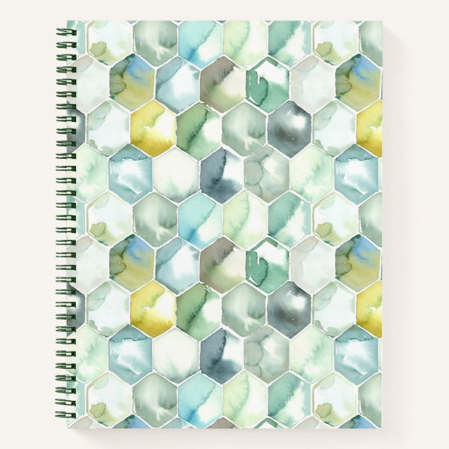 Carnet Motif Honycomb bleu et vert Aquarelle (Devant)