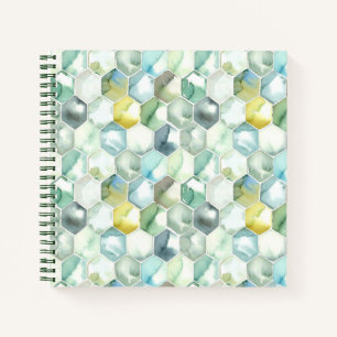 Carnet Motif Honycomb bleu et vert Aquarelle
