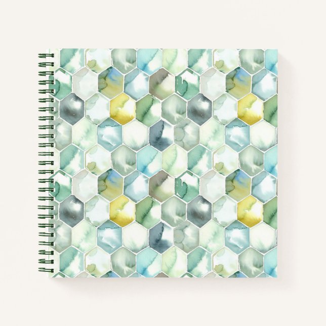 Carnet Motif Honycomb bleu et vert Aquarelle (Devant)