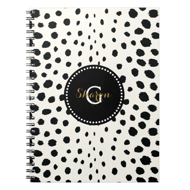 Carnet Motif imprimé guépard noir blanc chic monogramme (Devant)