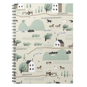 Carnet Motif incolore avec maison, arbres, cheval