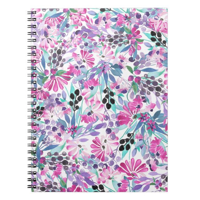 Carnet Motif incomparable de fleurs et de baies violettes (Devant)
