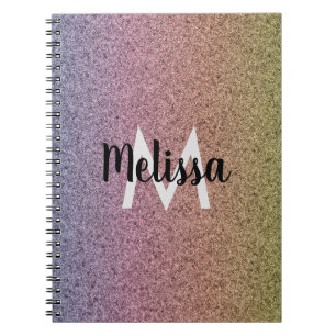 Carnet Motif initial de faux paillettes arc-en-ciel