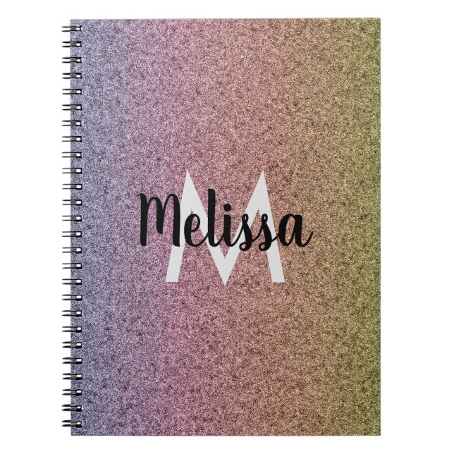 Carnet Motif initial de faux paillettes arc-en-ciel   (Devant)