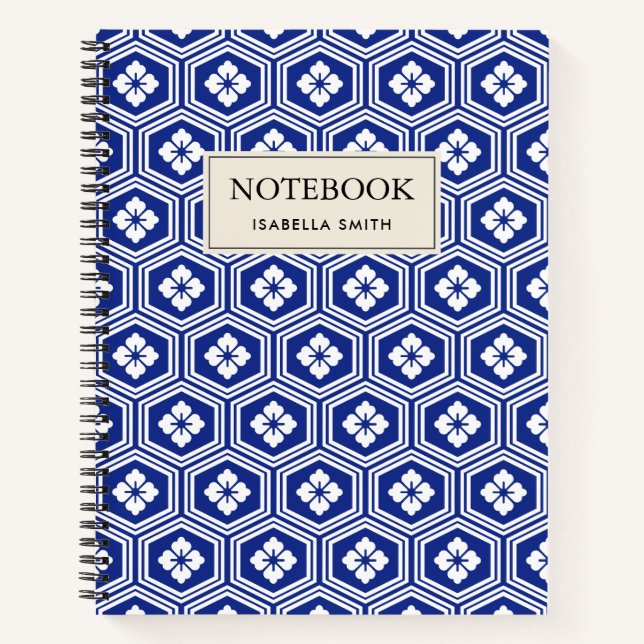 Carnet Motif japonais Kikkō Bleu et blanc (Devant)