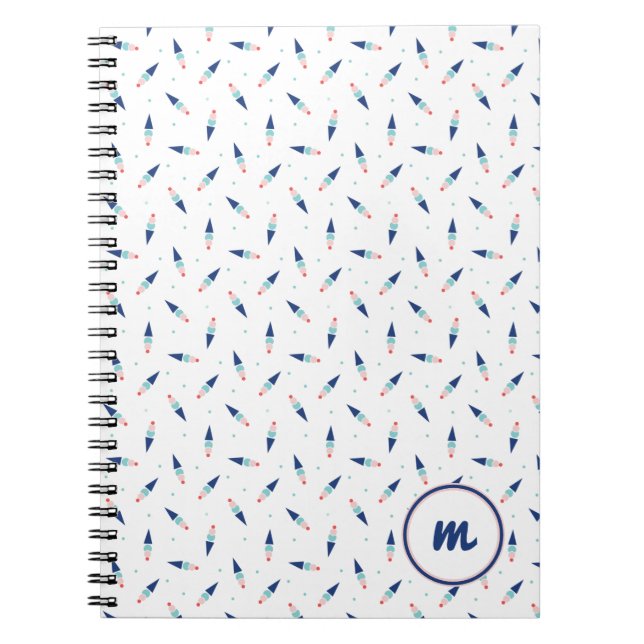 Carnet Motif joli cône de glace Monogramme personnalisé (Devant)